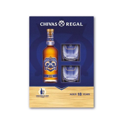CHIVAS 18 AÑOS 750 ML + 2 VASOS DE VIDRIO
